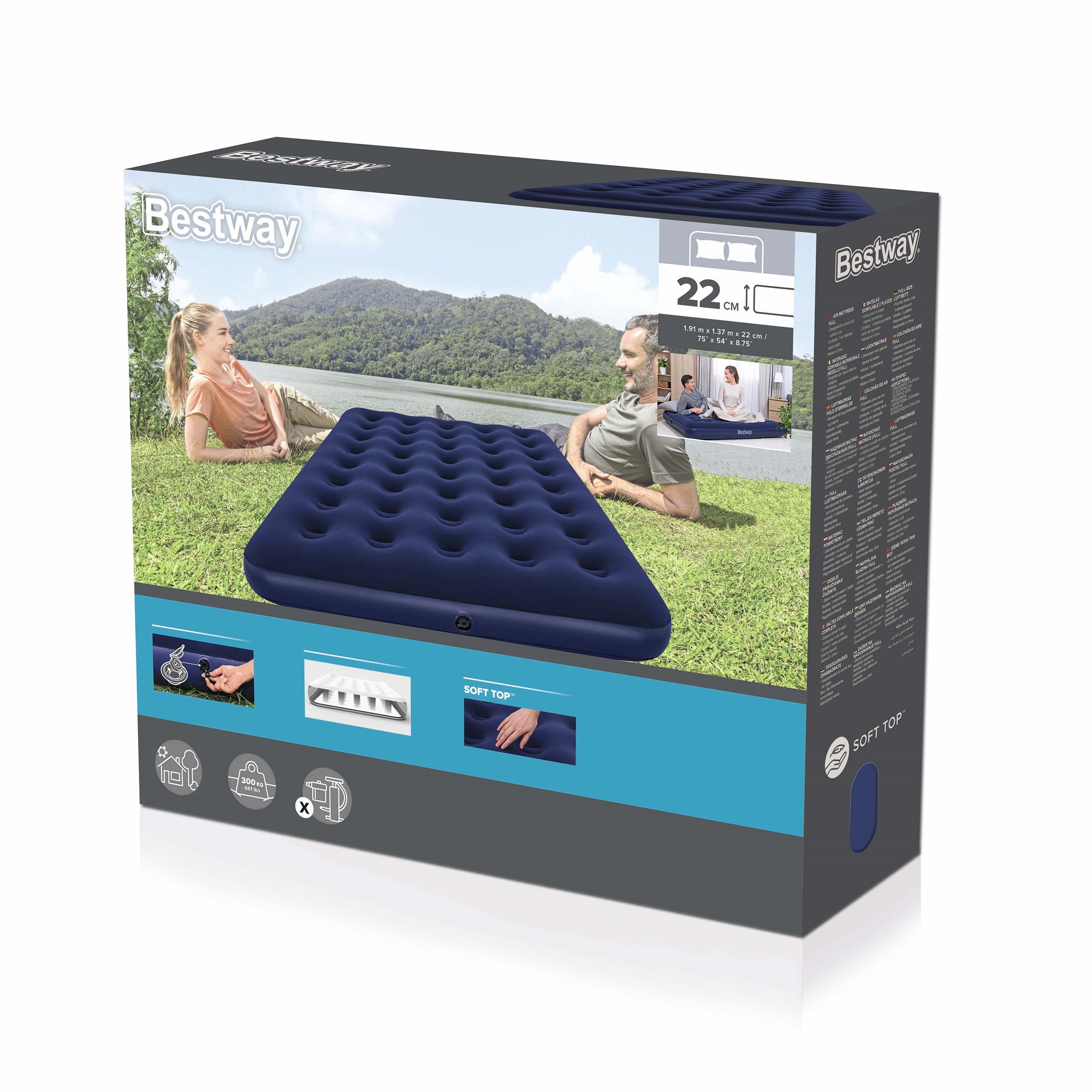 BESTWAY - Materasso Matrimoniale gonfiabile da campeggio Blu - h22x191x137 cm